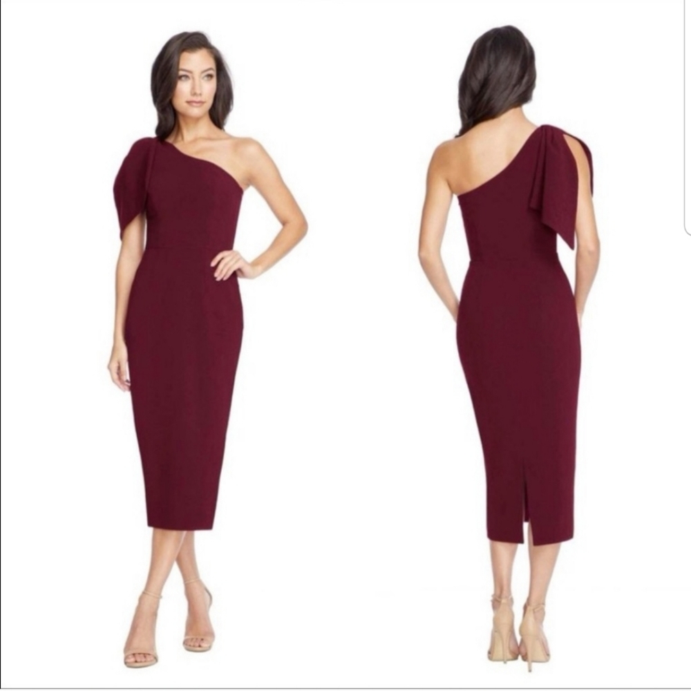 Dress the Population Tiffany One-Shoulder Dress Burgundy Formal Gown M